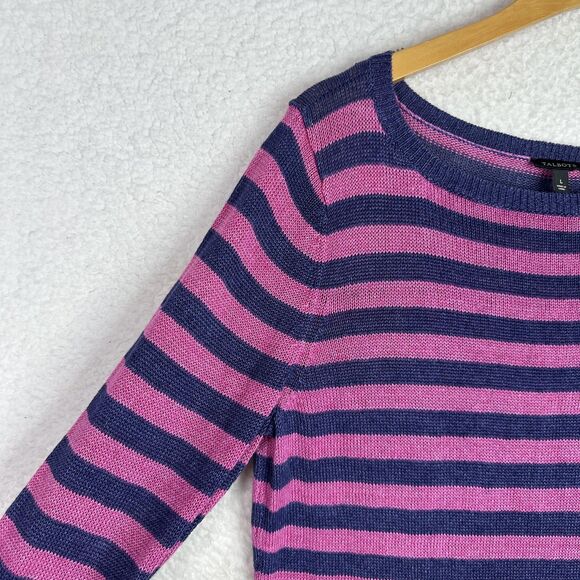 Talbots Sweater Women's L Blue Pink Stripe 100% Linen Knit Long Sleeve Pullover - Picture 3 of 9